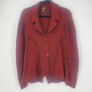 Free People Red Long Sleeve Button Front Sweater Size Small